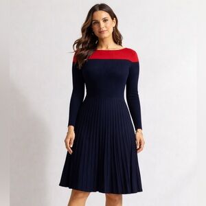 Ralph Lauren Two-Tone Pointelle Sweater-Knit Long Sleeve Dress Size L